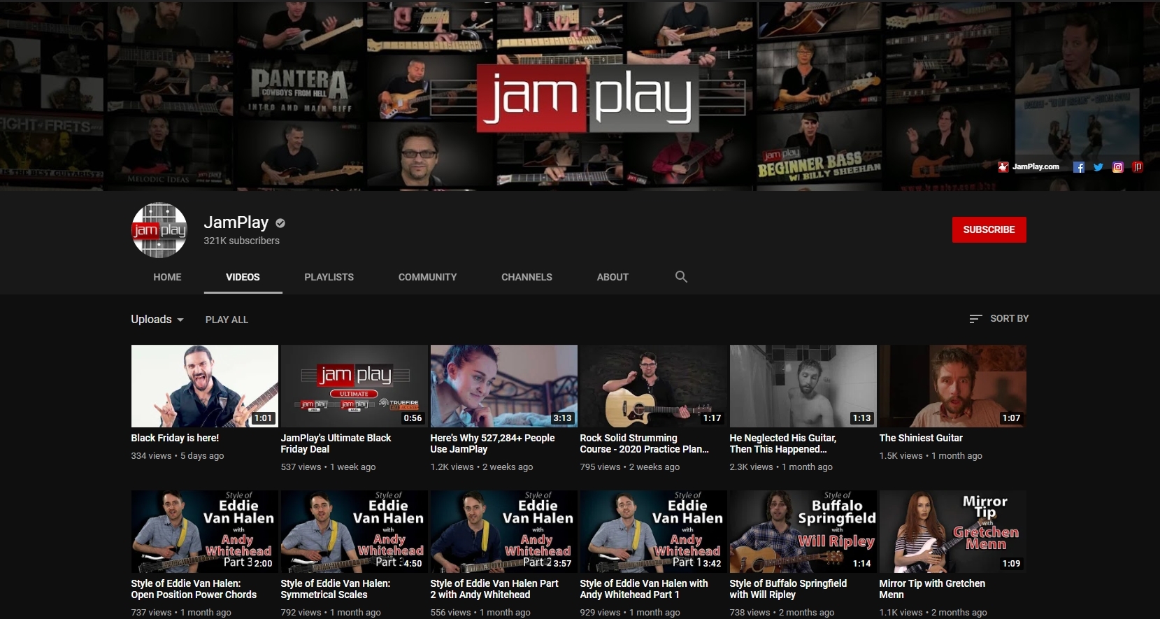 Screenshot of JamPlay YouTube channel.