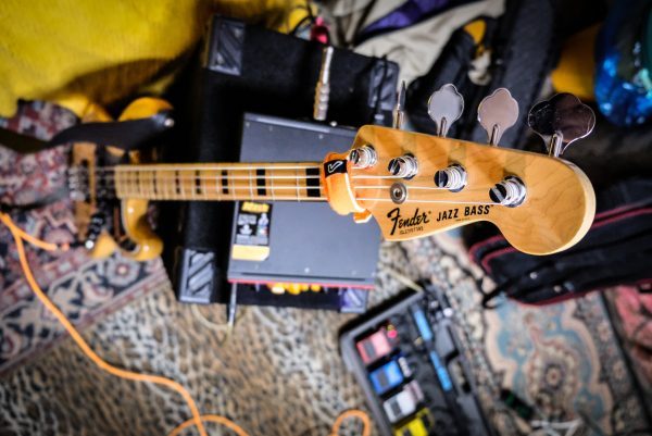 Fender Jazz Bass guitar with pedals